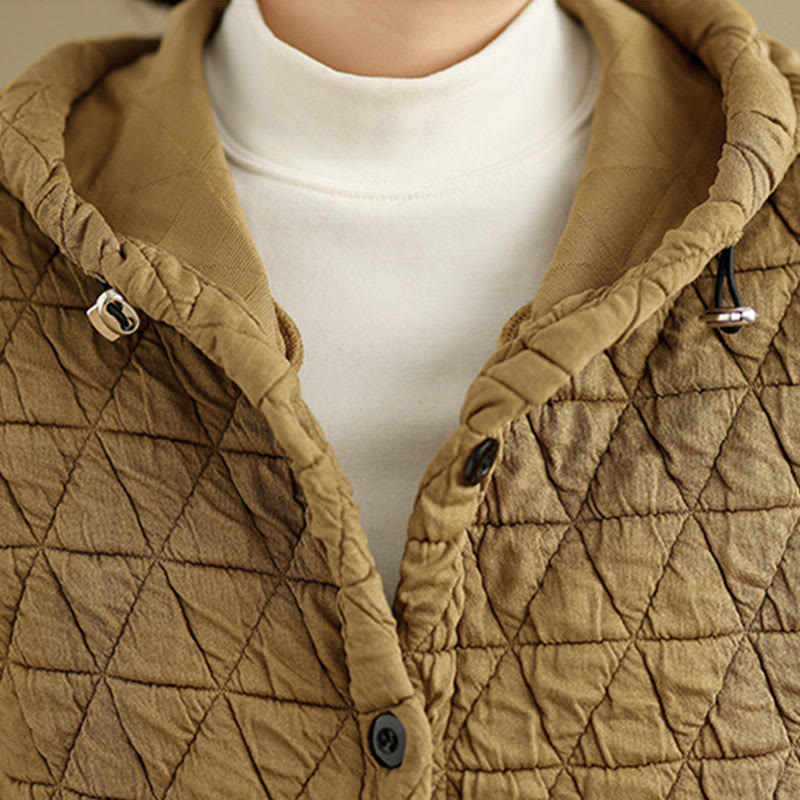 Buddha Stones Retro Rhombic Pattern Women's Acrylic Hooded Jacket With Pockets - image 7