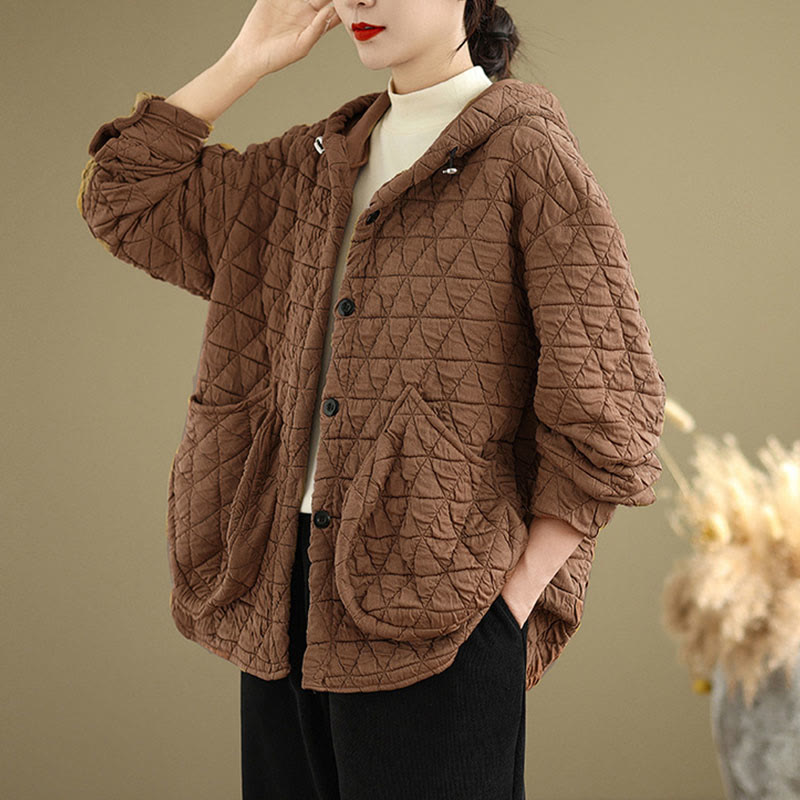 Buddha Stones Retro Rhombic Pattern Women's Acrylic Hooded Jacket With Pockets - IndianRed - US14，UK/AU18，EU46 (2XL) - image 12
