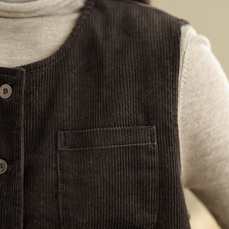 Buddha Stones Corduroy Buttons Women's Sleeveless Cotton Vest Waistcoat With Pockets - image 15