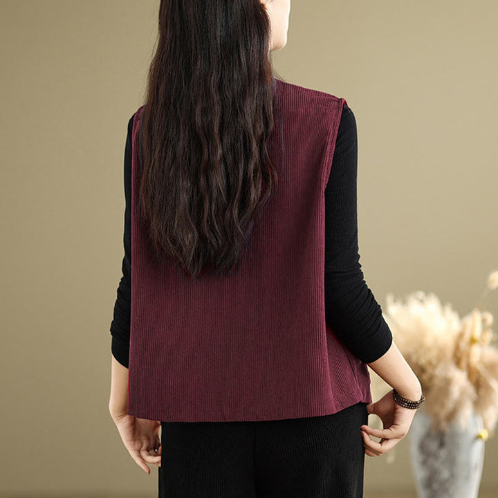 Buddha Stones Corduroy Buttons Women's Sleeveless Cotton Vest Waistcoat With Pockets - image 23