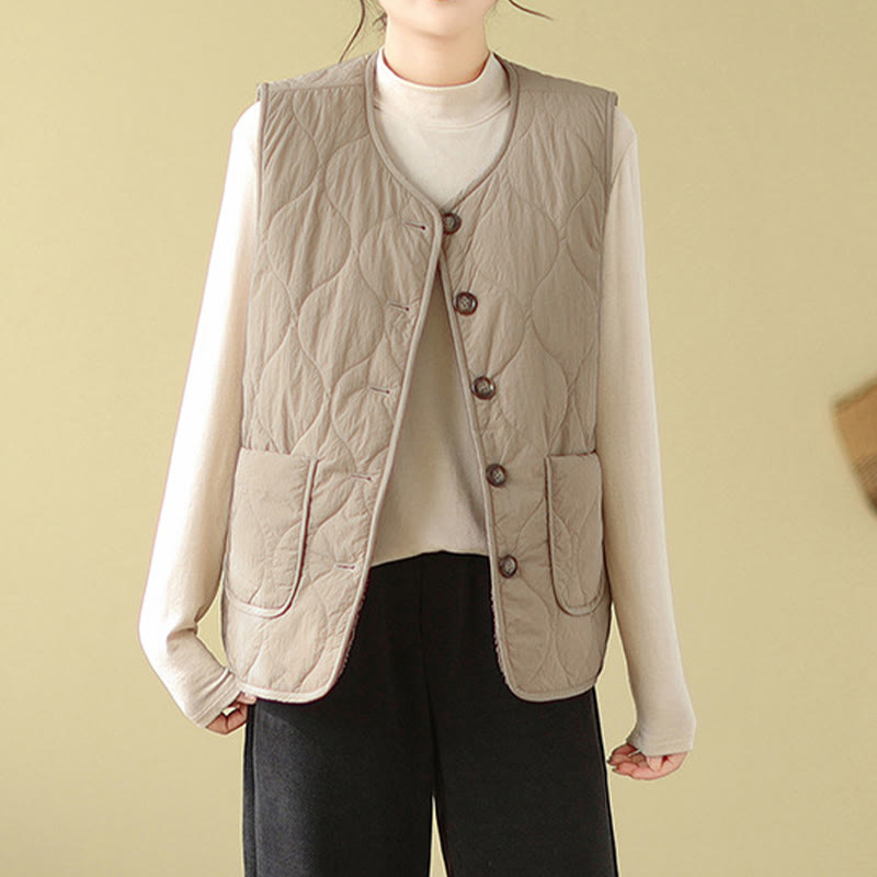 Buddha Stones Double-sided Style Women's Viscose Fiber Sleeveless Vest Waistcoat With Pockets - image 2