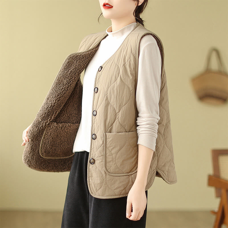 Buddha Stones Double-sided Style Women's Viscose Fiber Sleeveless Vest Waistcoat With Pockets - image 5