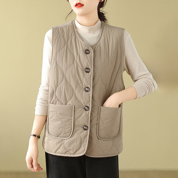 Buddha Stones Double-sided Style Women's Viscose Fiber Sleeveless Vest Waistcoat With Pockets - image 6