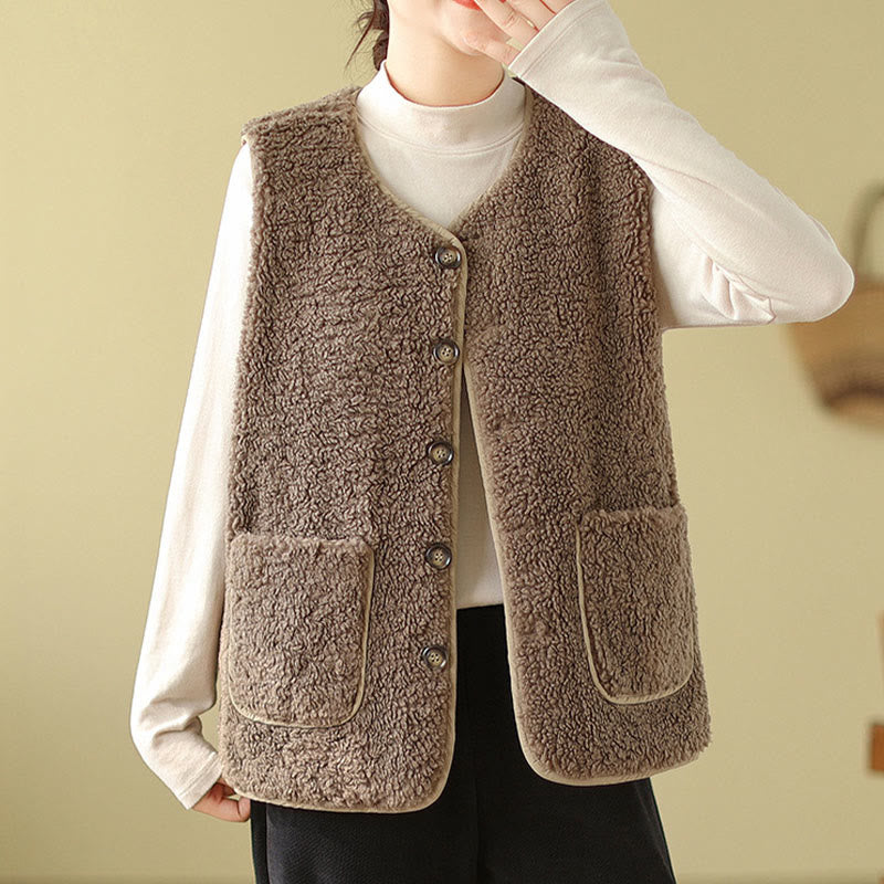 Buddha Stones Double-sided Style Women's Viscose Fiber Sleeveless Vest Waistcoat With Pockets - image 7