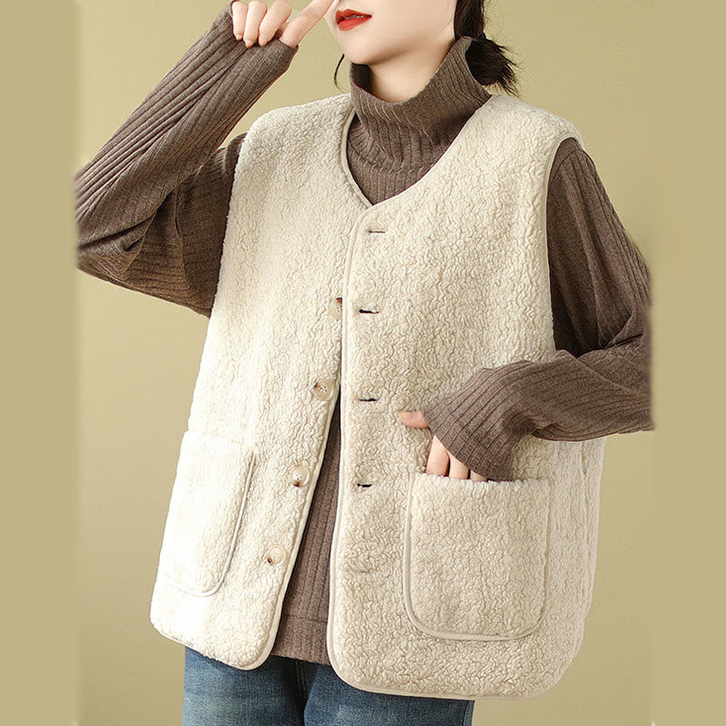 Buddha Stones Double-sided Style Women's Viscose Fiber Sleeveless Vest Waistcoat With Pockets - image 12