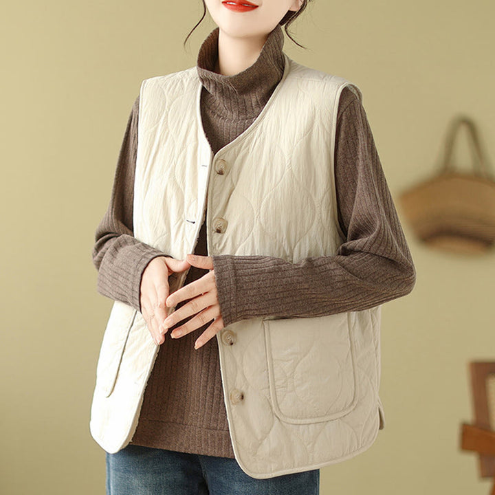 Buddha Stones Double-sided Style Women's Viscose Fiber Sleeveless Vest Waistcoat With Pockets - Cornsilk - US12，UK/AU16，EU44 (2XL) - image 11