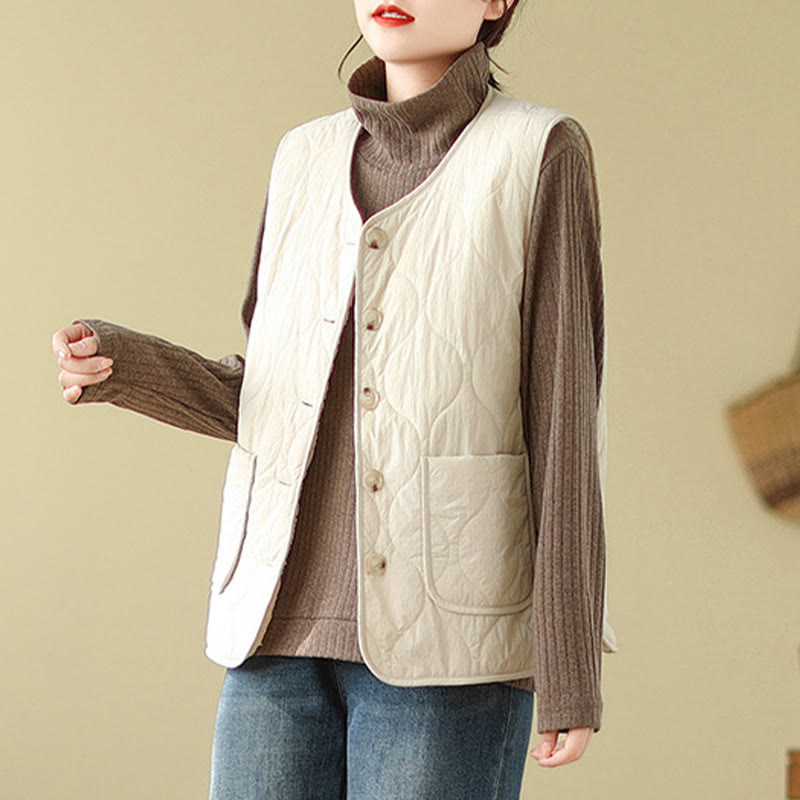 Buddha Stones Double-sided Style Women's Viscose Fiber Sleeveless Vest Waistcoat With Pockets - image 16