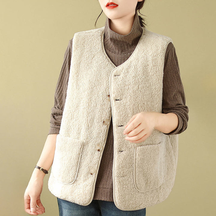 Buddha Stones Double-sided Style Women's Viscose Fiber Sleeveless Vest Waistcoat With Pockets - image 14