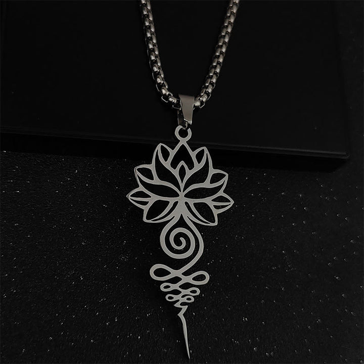 Buddha Stones Lotus Unalome Chakra Symbol Design Stainless Steel Enlightenment Necklace Pendant - Silver - image 2