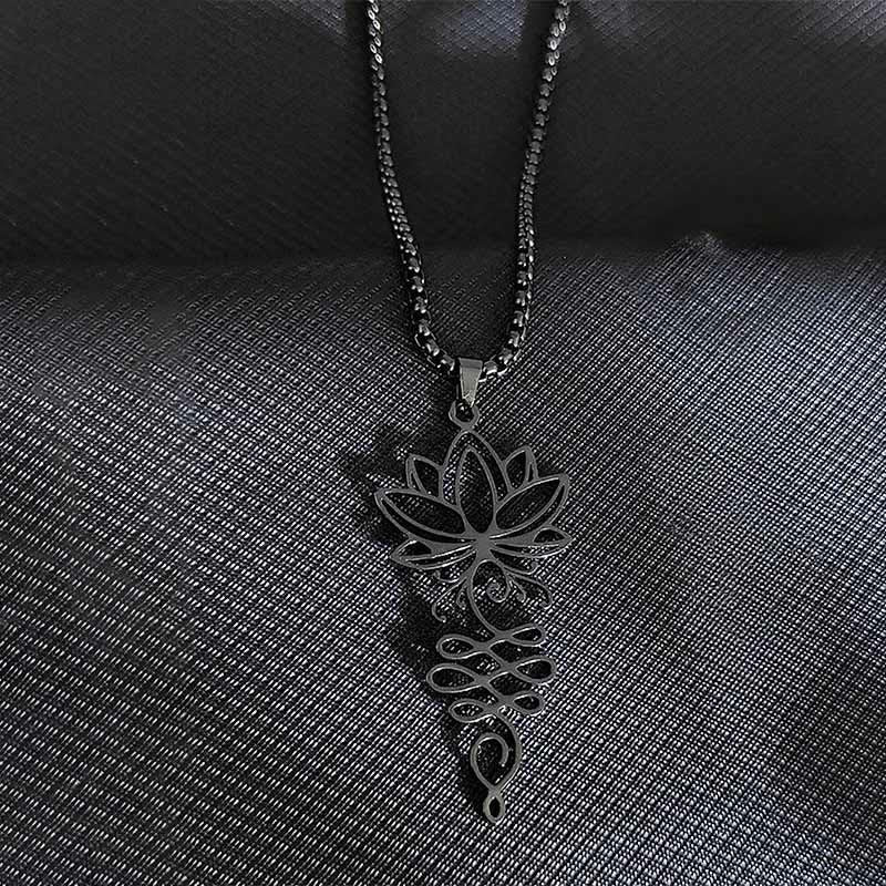 Buddha Stones Lotus Vines Design Chakra Symbol Stainless Steel Enlightenment Necklace Pendant - image 8
