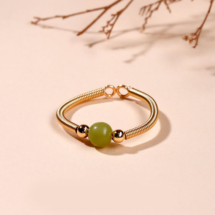 Buddha Stones Natural Stone Bead Alloy Healing Open Ring - Jade(Adjustable) - image 10
