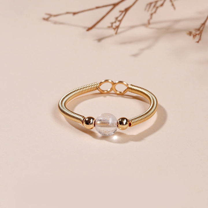 Buddha Stones Natural Stone Bead Alloy Healing Open Ring - White Crystal(Adjustable) - image 2