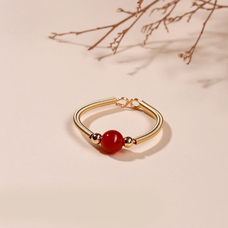 Buddha Stones Natural Stone Bead Alloy Healing Open Ring - Red Agate(Adjustable) - image 4