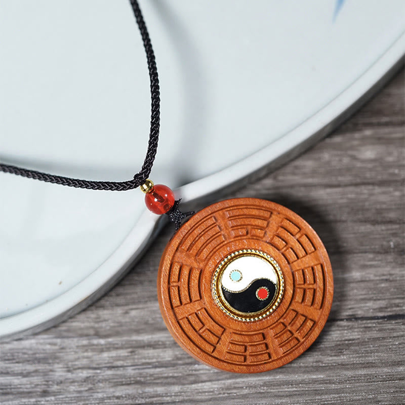 FREE Today: Good Fortune and Luck Lightning Struck Jujube Wood Yin Yang Bagua Necklace Pendant - image 1