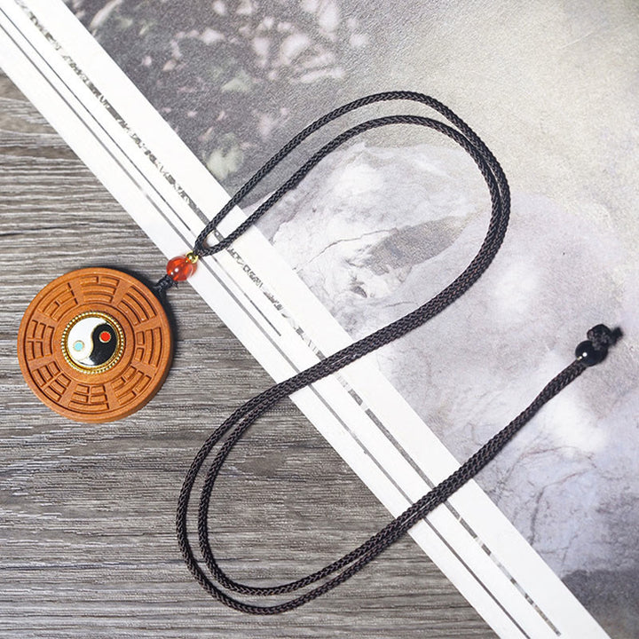FREE Today: Good Fortune and Luck Lightning Struck Jujube Wood Yin Yang Bagua Necklace Pendant - image 3