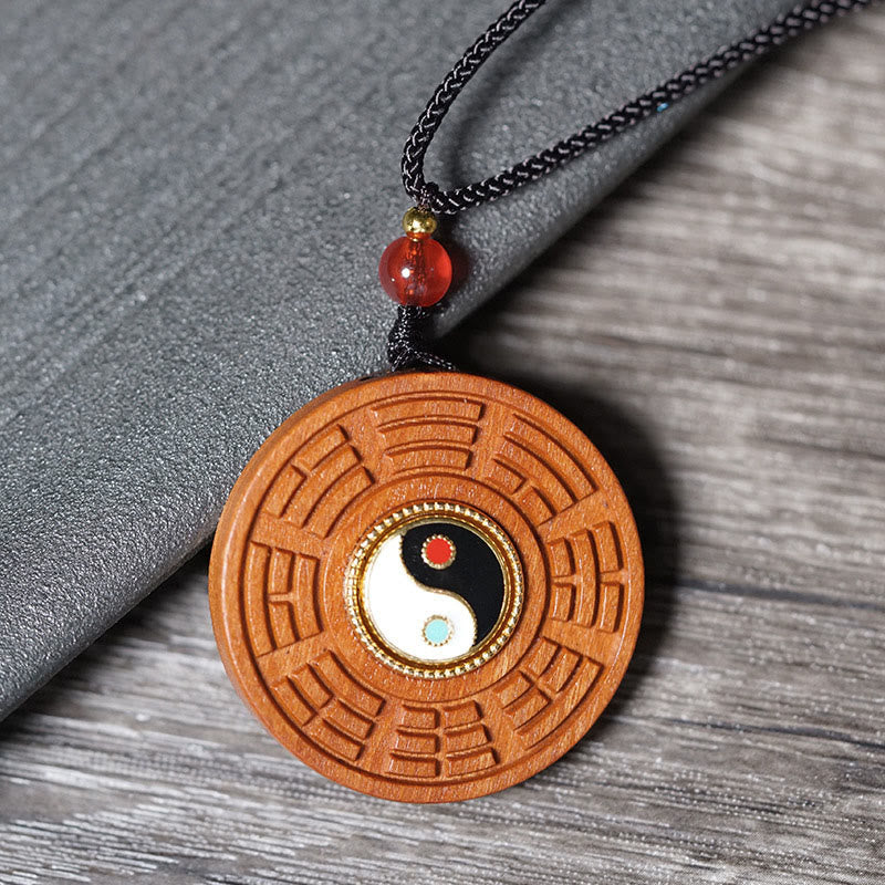 FREE Today: Good Fortune and Luck Lightning Struck Jujube Wood Yin Yang Bagua Necklace Pendant - Lightning Struck Jujube Wood - image 0