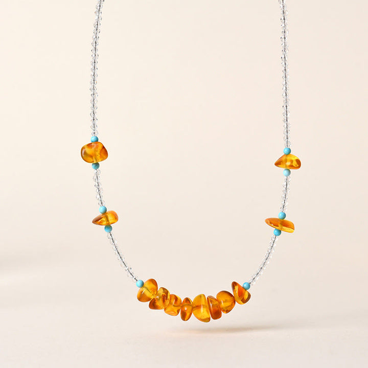 Buddha Stones White Crystal Bead Irregular Amber Clarity Necklace Pendant - White Crystal & Amber - image 1