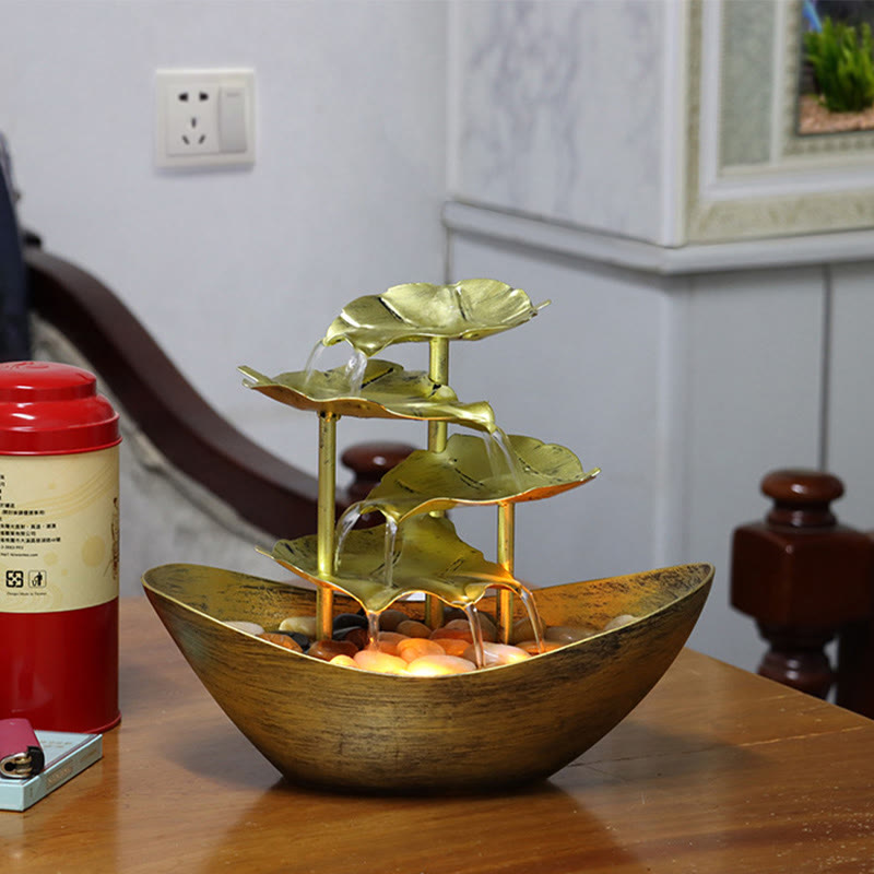 Buddha Stones Lotus Leaf Shaped Waterfall Fountain Tabletop Ornaments With LED Light Home Office Desktop Decoration - Gold(Metal Version) - image 26