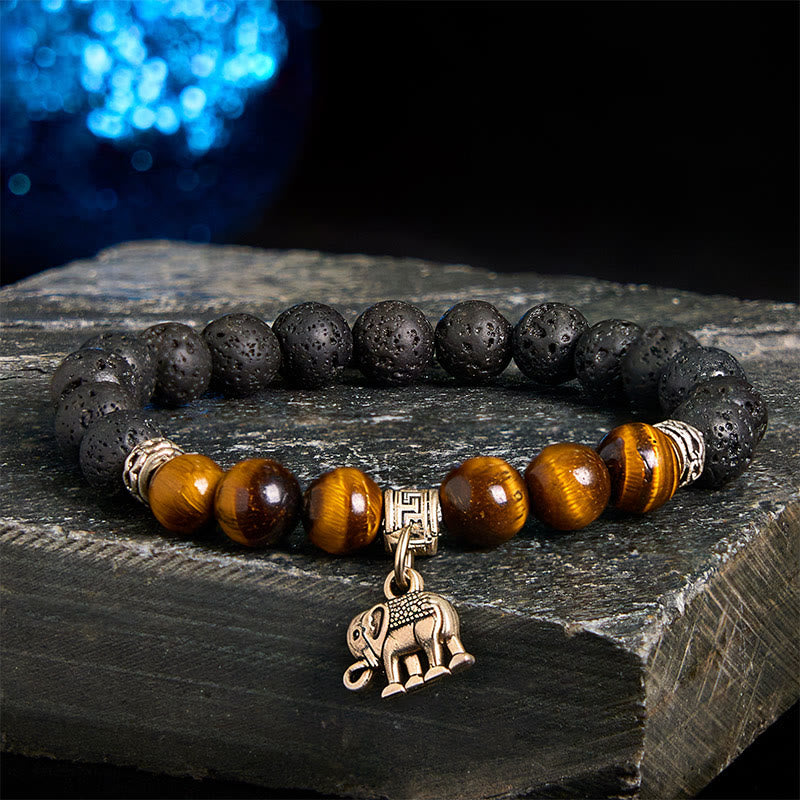 Buddha Stones Black Lava Rock Crystal Beads Animal Pattern Healing Bracelet - Elephant Pattern(Wrist Circumference: 15-17cm) - image 1