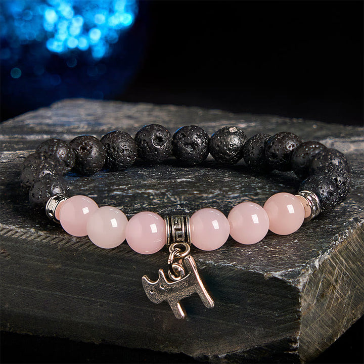 Buddha Stones Black Lava Rock Crystal Beads Animal Pattern Healing Bracelet - Cat Pattern(Wrist Circumference: 15-17cm) - image 26