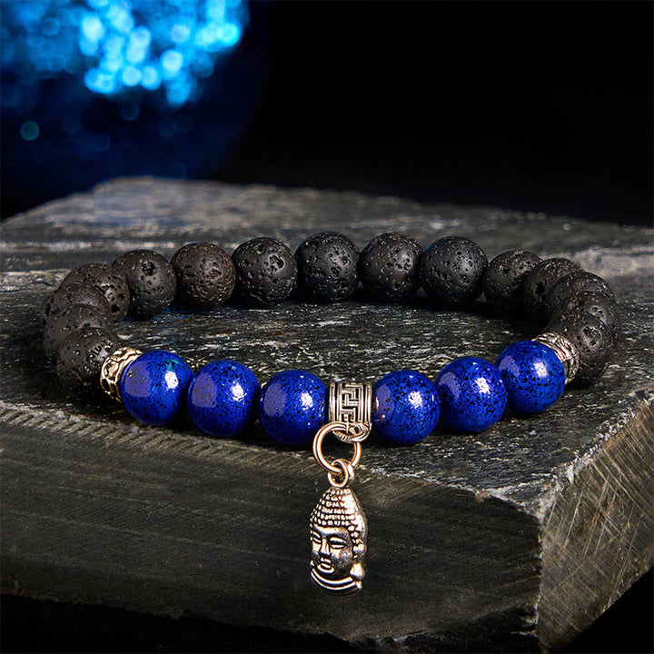 Buddha Stones Black Lava Rock Crystal Beads Animal Pattern Healing Bracelet - Buddha Head Pattern(Wrist Circumference: 15-17cm) - image 9