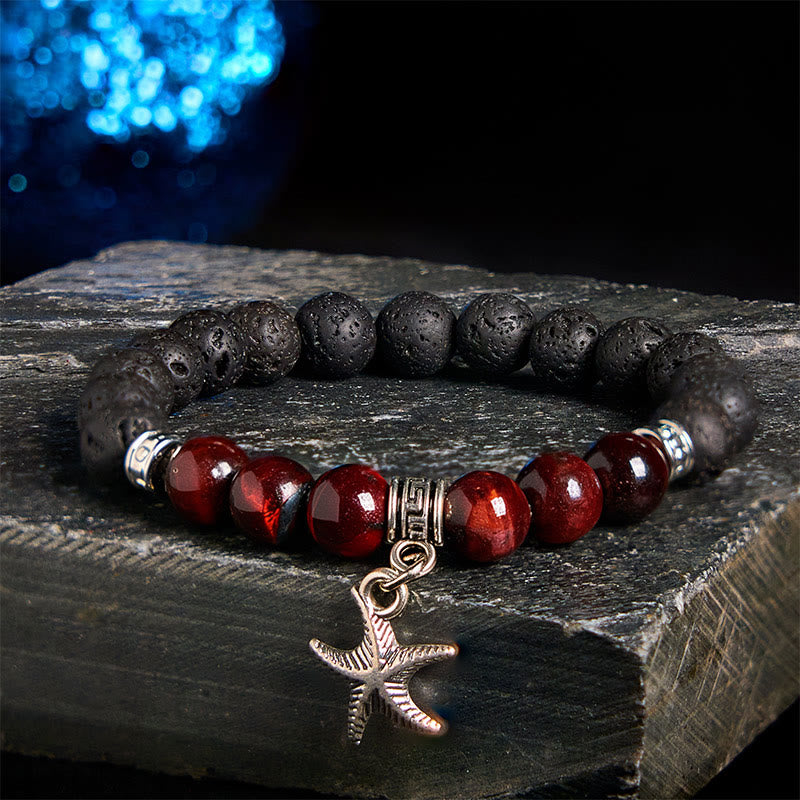 Buddha Stones Black Lava Rock Crystal Beads Animal Pattern Healing Bracelet - Starfish Pattern(Wrist Circumference: 15-17cm) - image 20