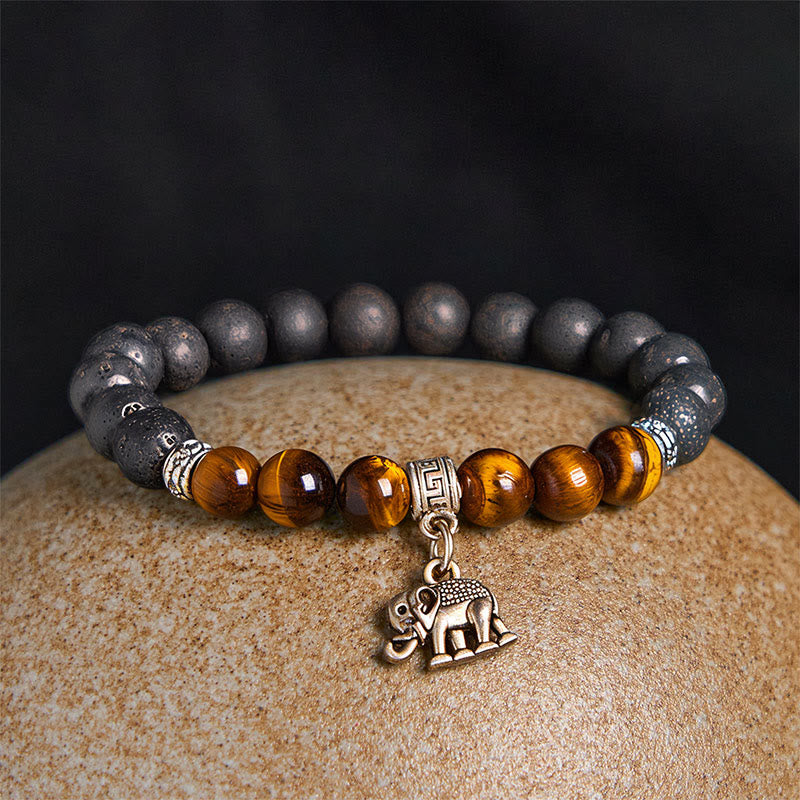 Buddha Stones Black Lava Rock Crystal Beads Animal Pattern Healing Bracelet - image 2