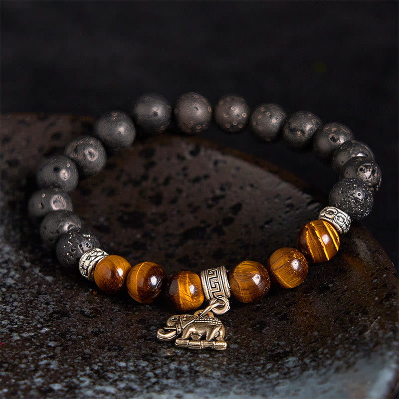 Buddha Stones Black Lava Rock Crystal Beads Animal Pattern Healing Bracelet - image 3