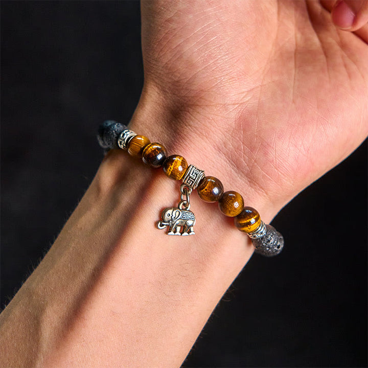 Buddha Stones Black Lava Rock Crystal Beads Animal Pattern Healing Bracelet - image 4