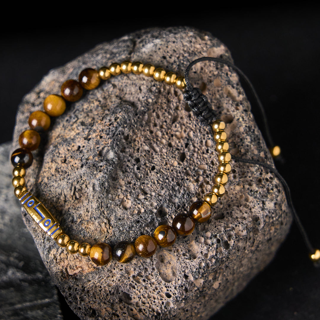 Buddha Stones Cute Bone Pattern Tiger Eye Courage Beads Bracelet - Yellow Tiger Eye & Titanium Steel(Wrist Circumference: 15-21cm) - image 1
