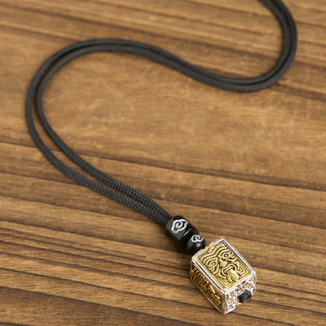 Buddha Stones Tibetan Zakiram Goddess Of Wealth Protection Rope Square Necklace Pendant - image 5