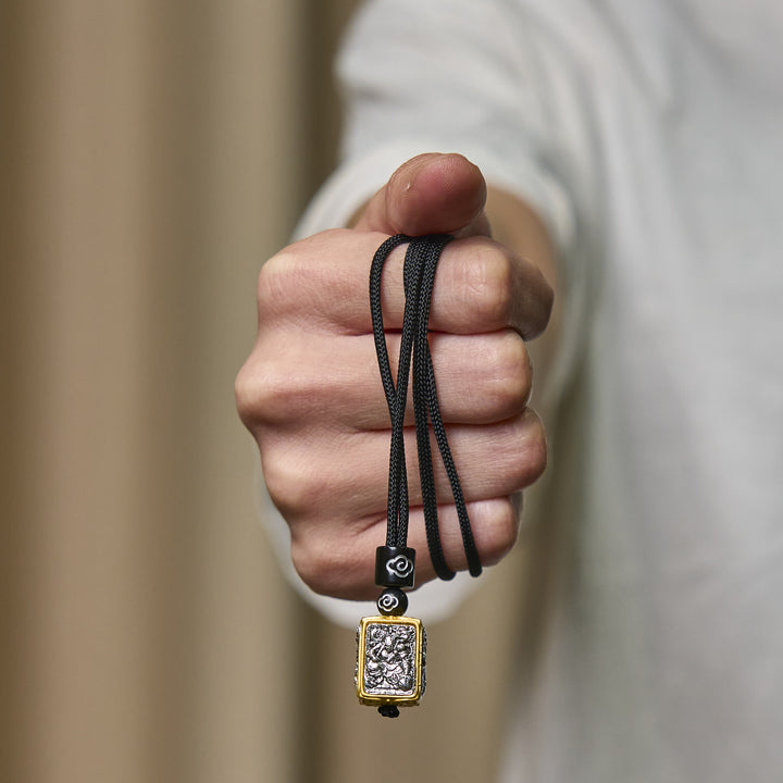Buddha Stones Tibetan Zakiram Goddess Of Wealth Protection Rope Square Necklace Pendant - image 11