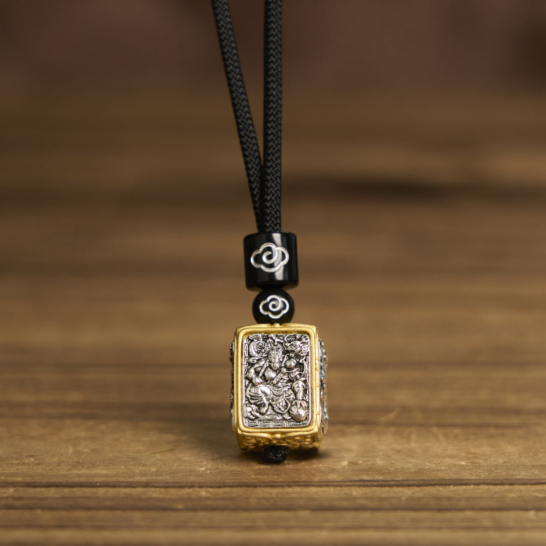 Buddha Stones Tibetan Zakiram Goddess Of Wealth Protection Rope Square Necklace Pendant - image 9