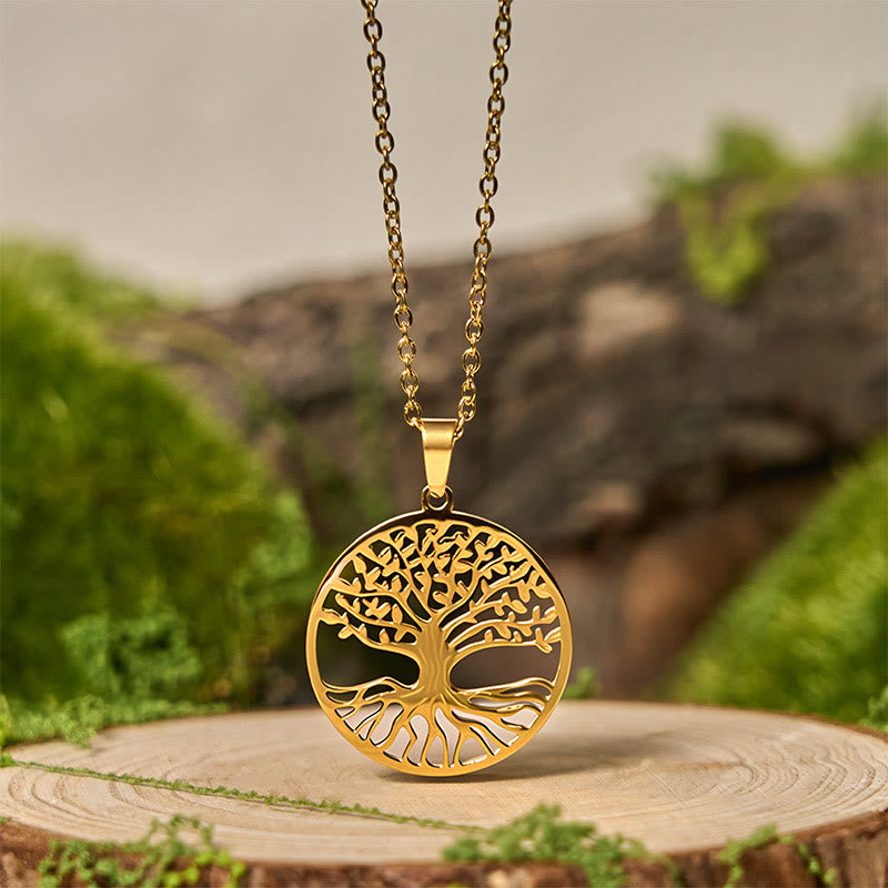 Buddha Stones The Tree Of Life Titanium Steel Enlightenment Necklace Pendant - Golden The Tree of Life - image 1