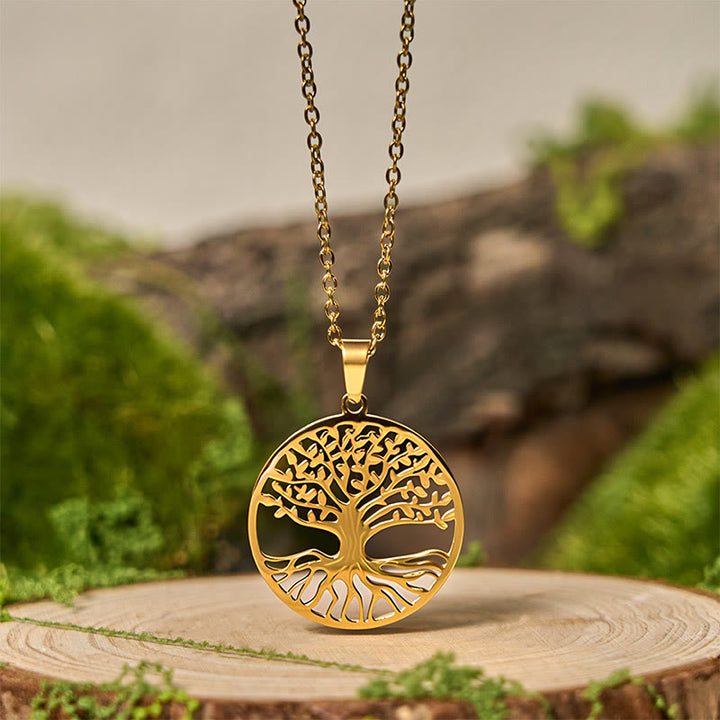 Buddha Stones The Tree Of Life Titanium Steel Enlightenment Necklace Pendant - Golden The Tree of Life - image 1