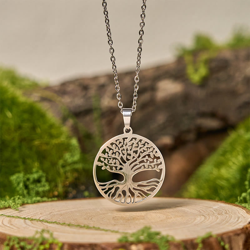 Buddha Stones The Tree Of Life Titanium Steel Enlightenment Necklace Pendant - Silvery The Tree of Life - image 7