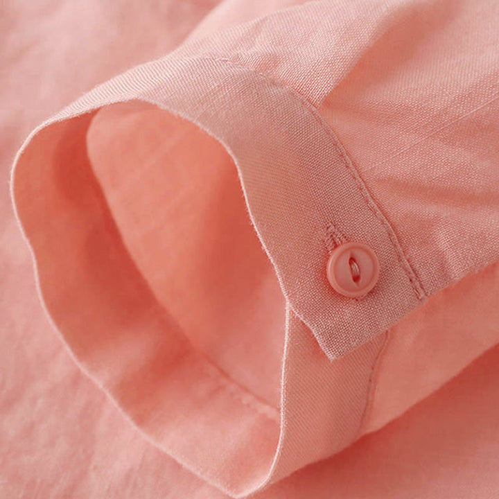 Buddha Stones Casual Women's V-neck Three Quarter Sleeve Design Plain Cotton Linen Shirt - image 16