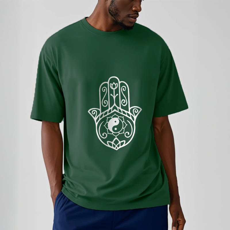 Buddha Stones Hamsa Hand Yin Yang Pattern Tee Cotton T-shirt - image 2