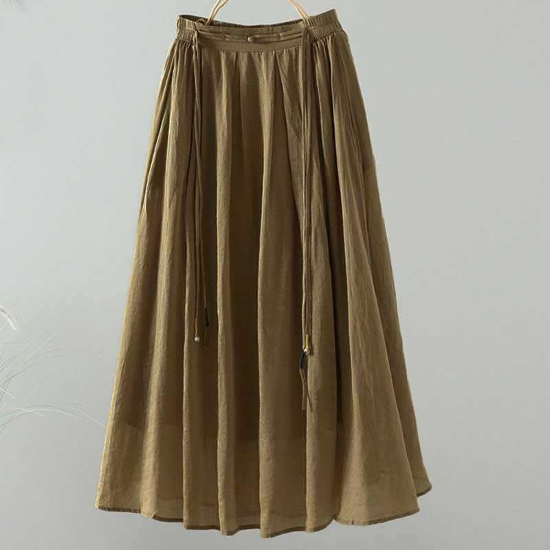 Buddha Stones Summer Retro Pure Color Tassel Design Women's Skirt With Pockets - DarkGoldenrod - US12，UK/AU16，EU44 (2XL) - image 0