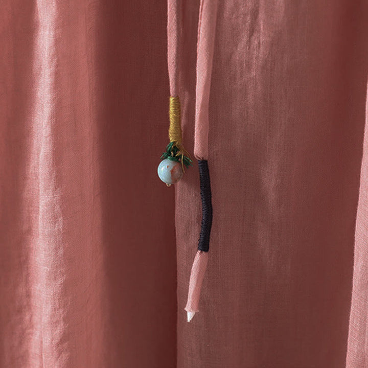 Buddha Stones Summer Retro Pure Color Tassel Design Women's Skirt With Pockets - image 12