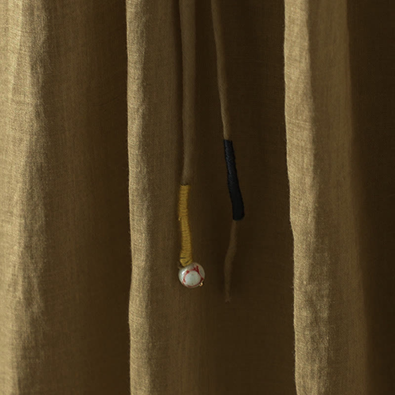 Buddha Stones Summer Retro Pure Color Tassel Design Women's Skirt With Pockets - image 3