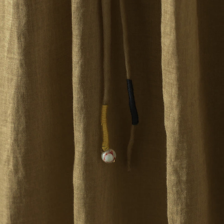 Buddha Stones Summer Retro Pure Color Tassel Design Women's Skirt With Pockets - image 3