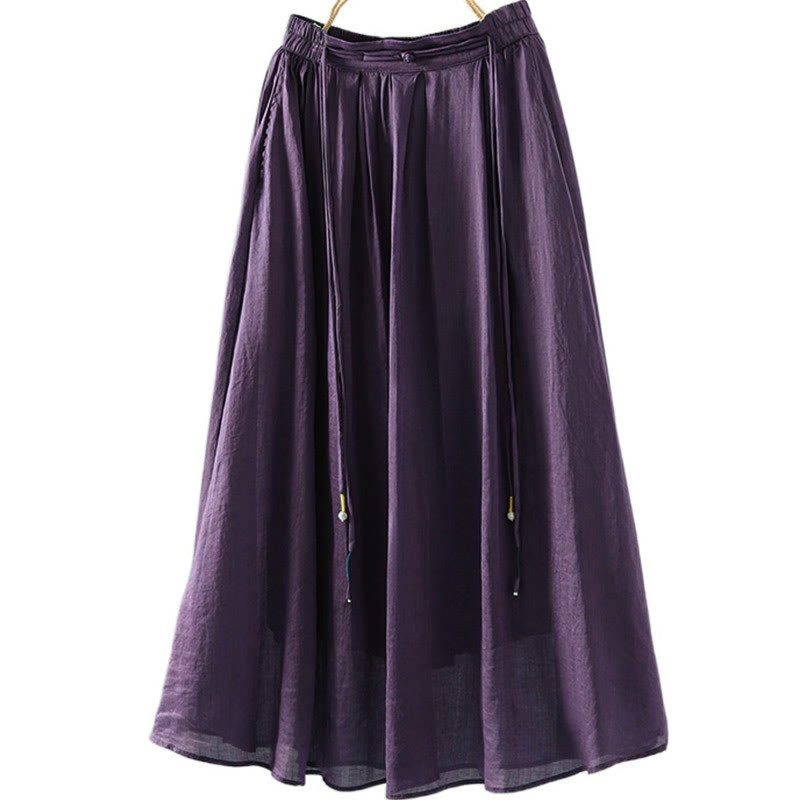 Buddha Stones Summer Retro Pure Color Tassel Design Women's Skirt With Pockets - Purple - US12，UK/AU16，EU44 (2XL) - image 15