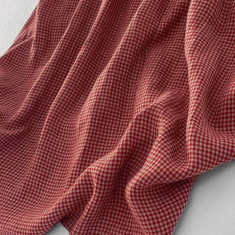 Buddha Stones Casual Plain Handmade Plaid Midi Dress Cotton Sleeveless Dress With Pockets - image 1