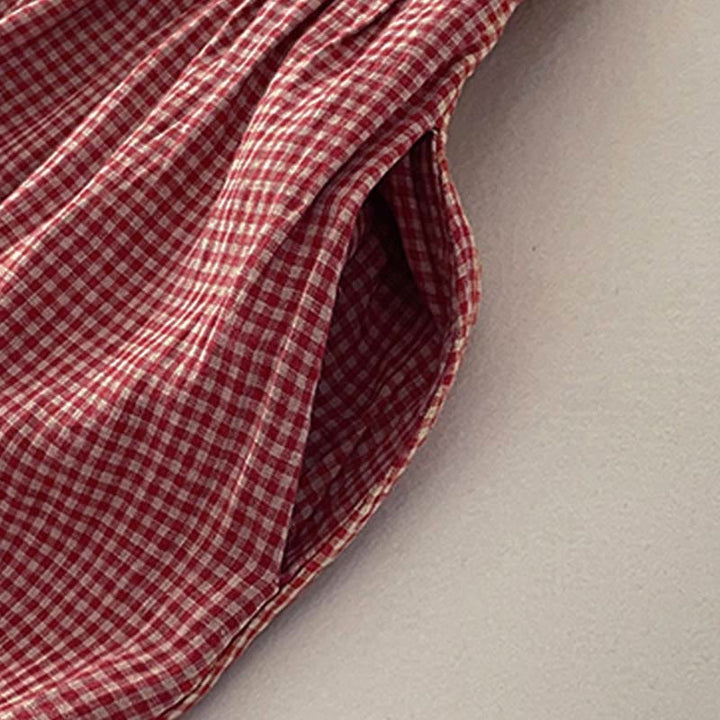 Buddha Stones Casual Plain Handmade Plaid Midi Dress Cotton Sleeveless Dress With Pockets - image 3