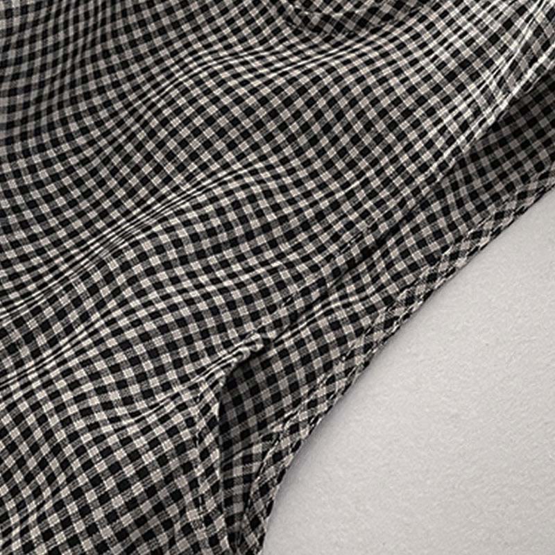 Buddha Stones Casual Plain Handmade Plaid Midi Dress Cotton Sleeveless Dress With Pockets - image 15