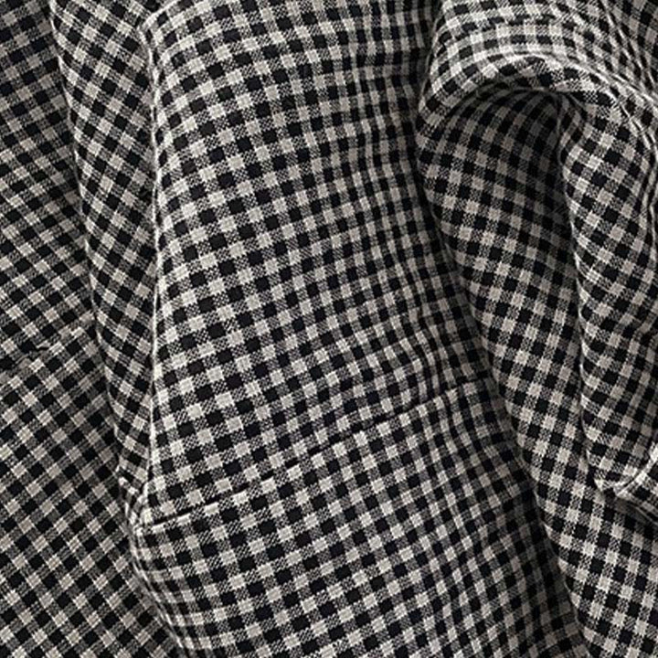 Buddha Stones Casual Plain Handmade Plaid Midi Dress Cotton Sleeveless Dress With Pockets - image 12