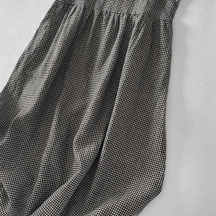 Buddha Stones Casual Plain Handmade Plaid Midi Dress Cotton Sleeveless Dress With Pockets - image 14