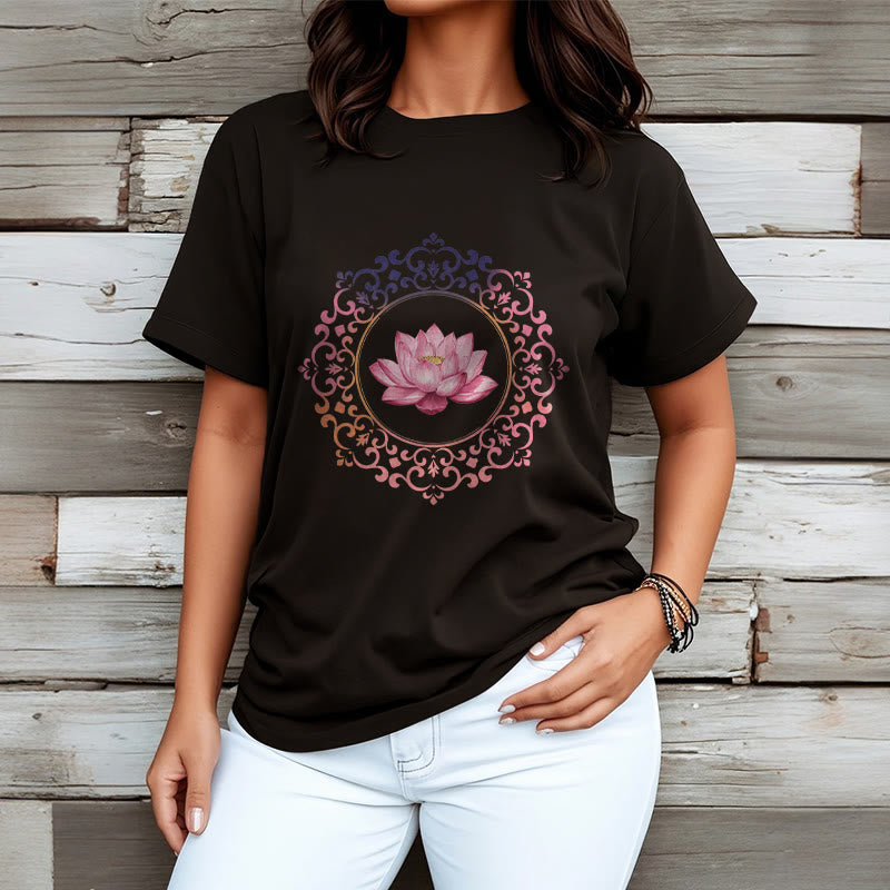 Buddha Stones Mandala Pink Lotus Pattern Tee Cotton T-shirt - image 3