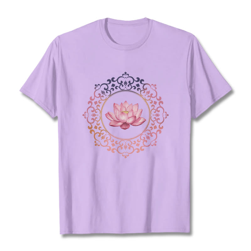 Buddha Stones Mandala Pink Lotus Pattern Tee Cotton T-shirt - Plum - 2XL - image 16